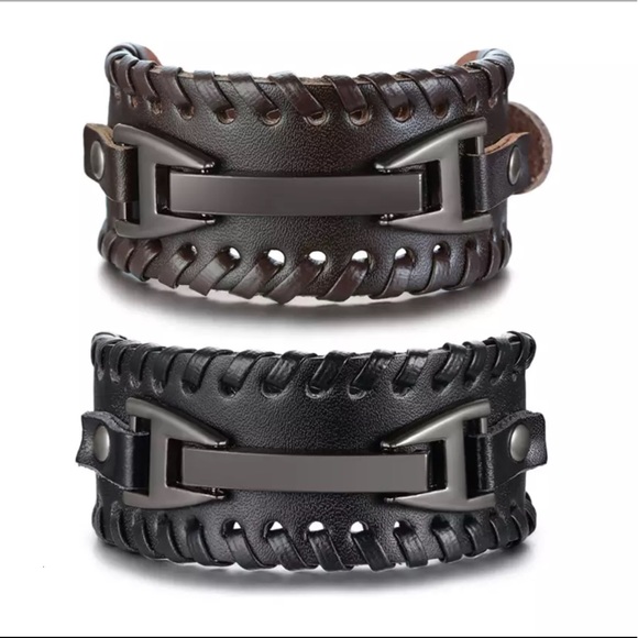 Genuine Men’s Wide Band Leather Bracelet - Picture 5 of 11